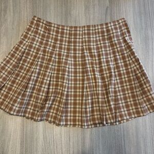 H&M Checkered Skater Skirt in Brown and Cream